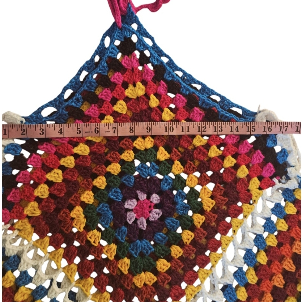 Sustainable Handmade Grannycore Crochet Dress Boho Festival Rainbow Cover-Up - Picture 12 of 17